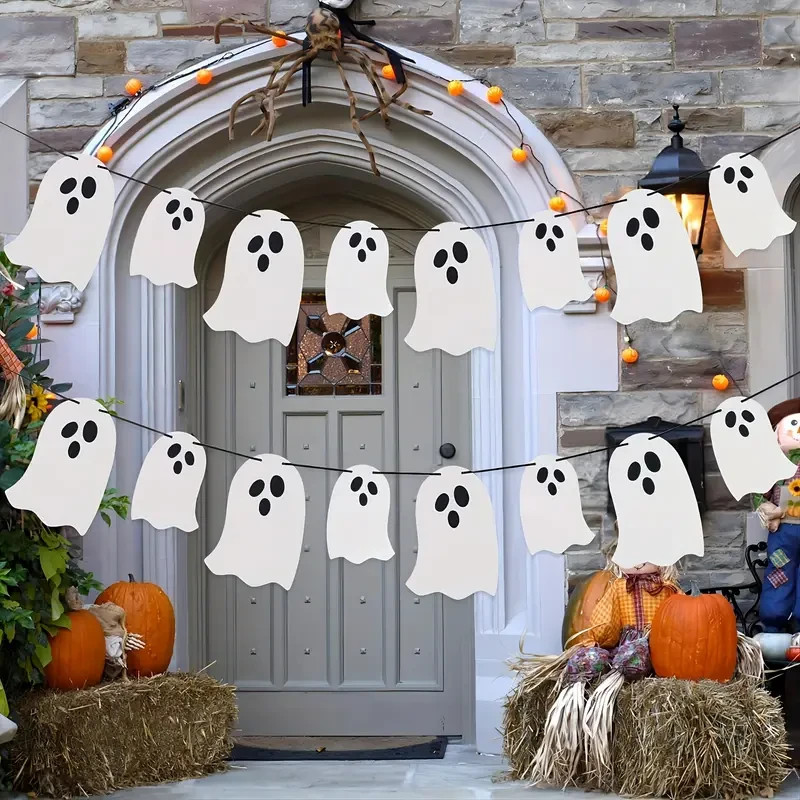 Spooky Halloween Ghost Pull Banner 5m/16.4ft White Paper Ghosts Black Eye gallery