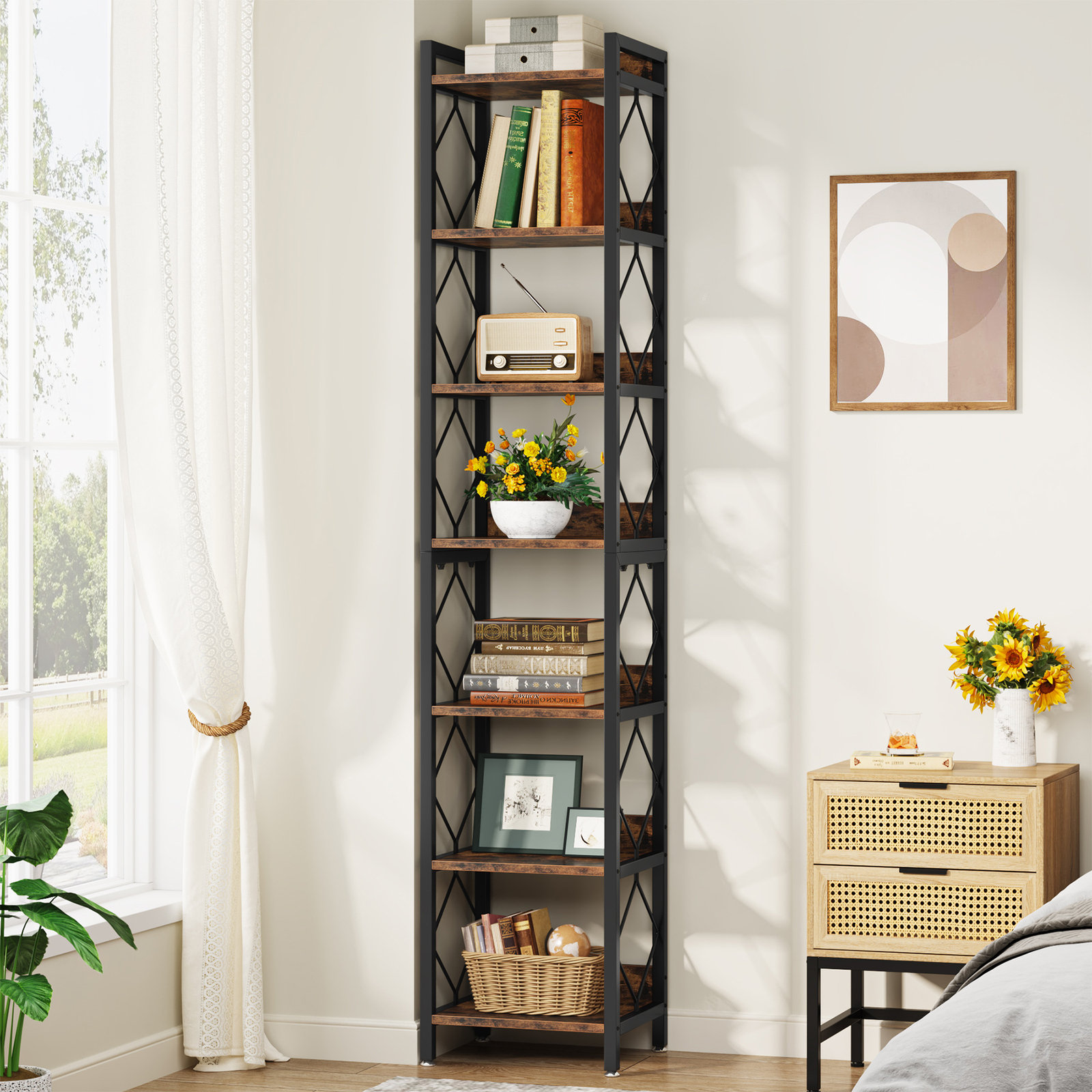 79" Tall Narrow Bookcase Corner Bookshelf, 7 Tier Display Rack Space Saving gallery