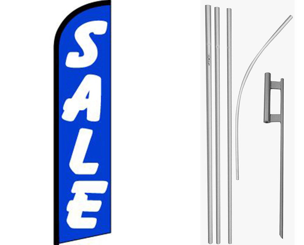 Sale Blue / White Windless Banner Flag & 16ft Flagpole Kit /Ground gallery