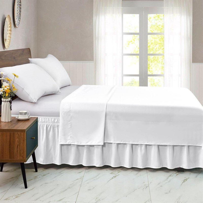 Queen Bed Skirt White 15-Inch Drop Elastic Wrap Around Easy Fit for Adjustable gallery