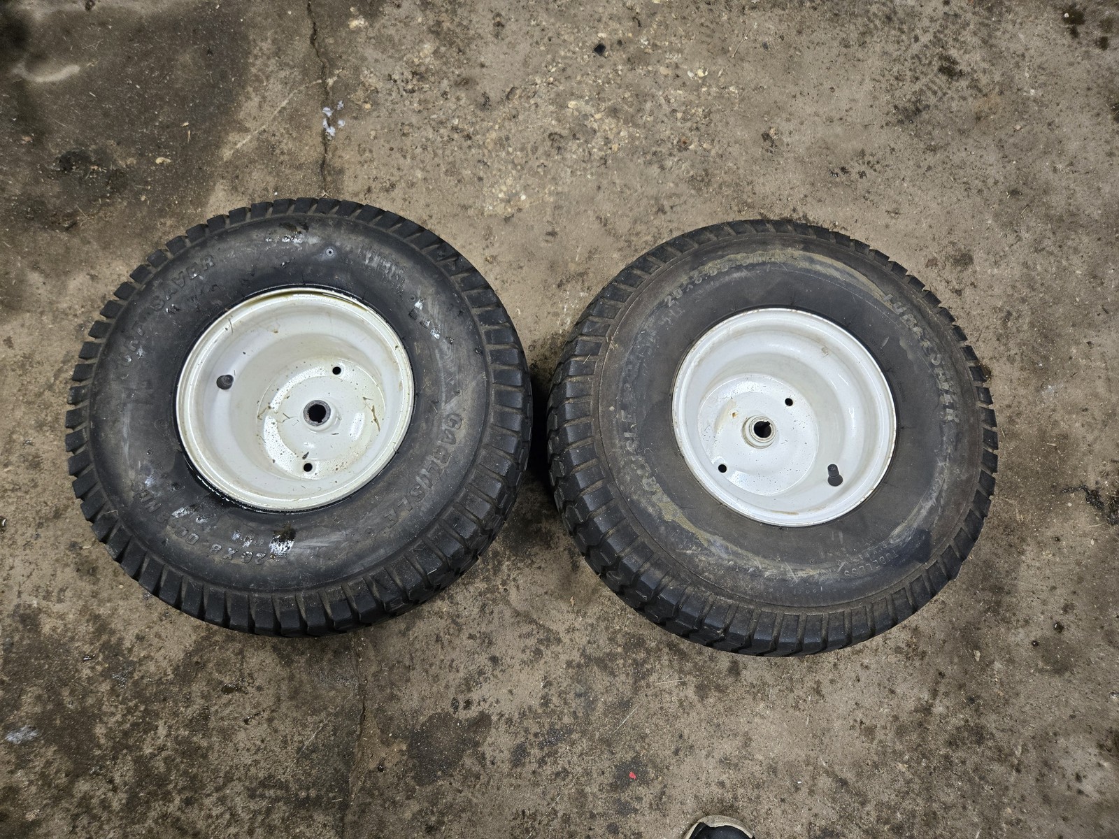 PAIR Carlisle Turf-Saver Rear Riding Mower Tires 20x8-8 w/ White Rims gallery