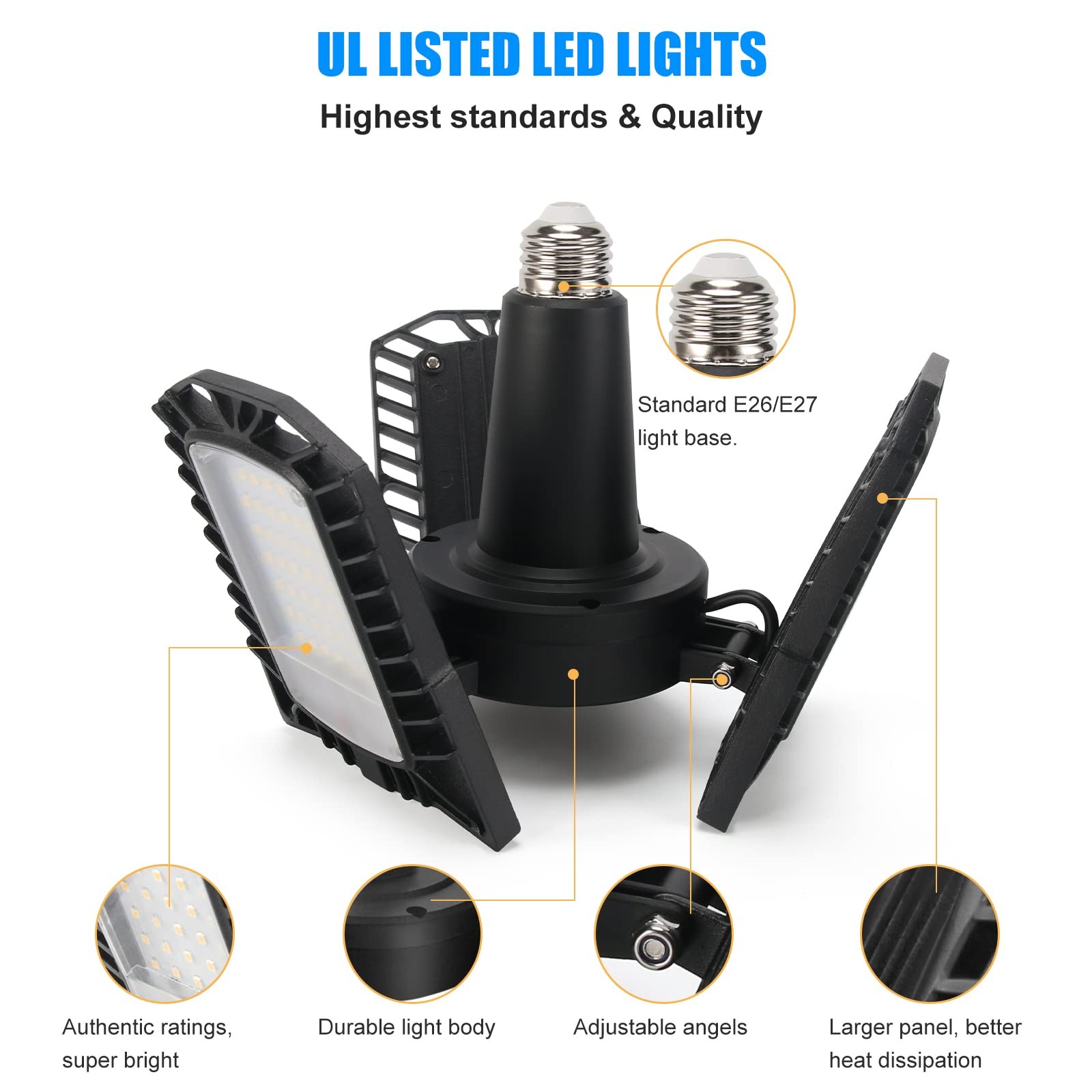 UL Certified LED Garage Lights Ceiling Lights, 6500 Lumens, E26/E27 Adjustabl gallery
