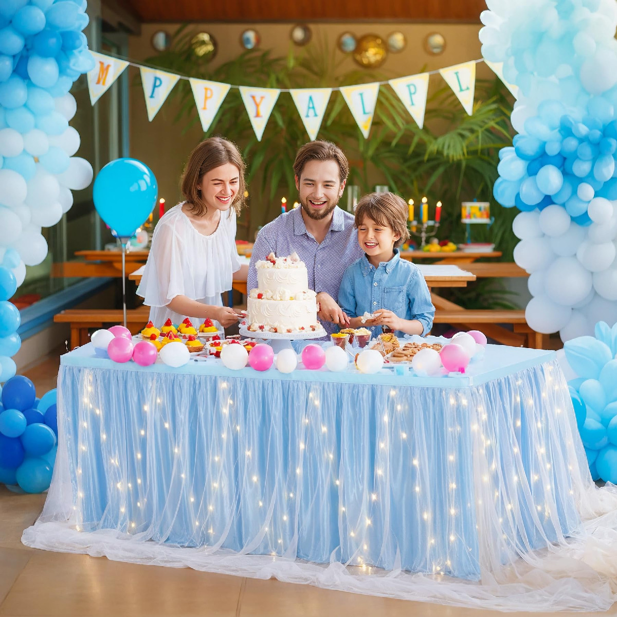 Shillance 17Ft Light Blue Tulle Table Skirt For Rectangle Or Round Tables gallery