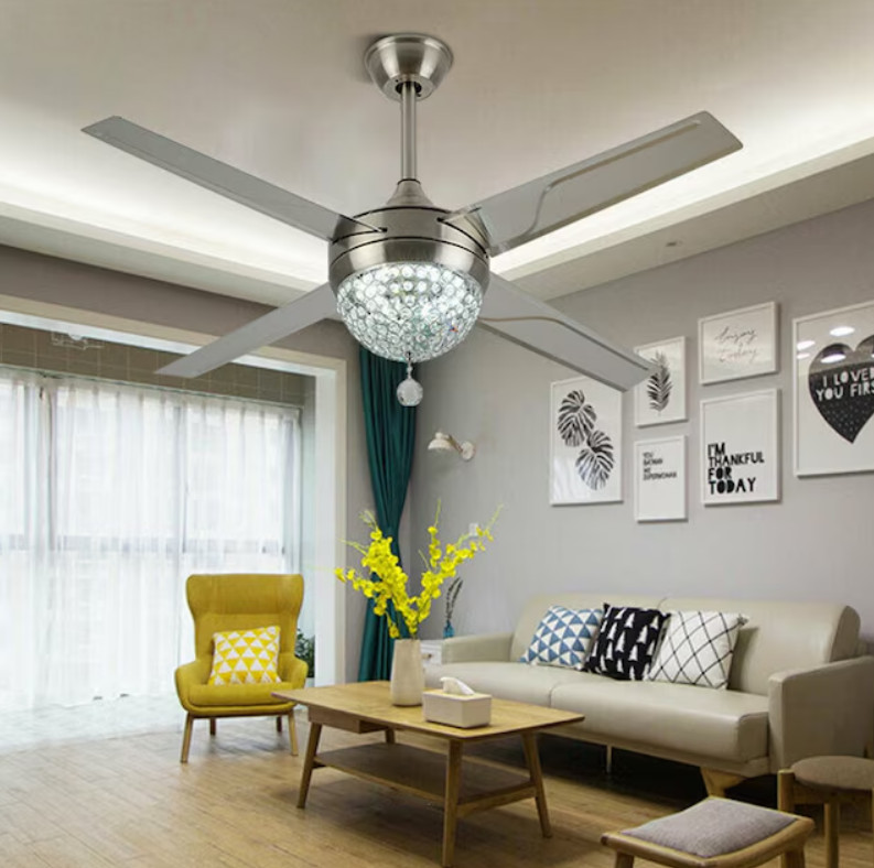 44" Crystal Ceiling Fan w/ LED Light Remote Modern Chandelier Silver Quiet gallery