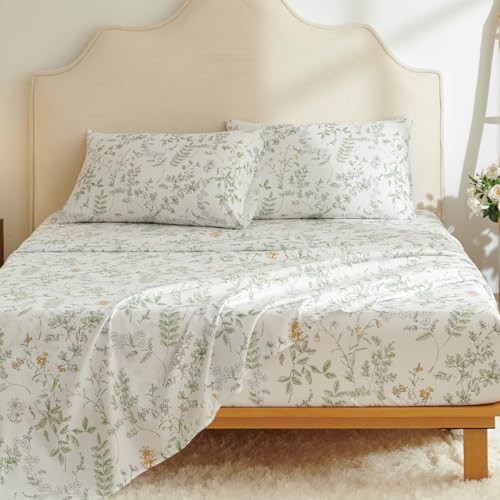 Botanical Bed Sheets Size 4 Piece Sheet Set, Sage Queen Green Botanical Jfs775 gallery