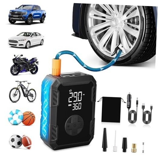 Tire Inflator Portable Air Compressor – Dual Power & Digital Display Black gallery