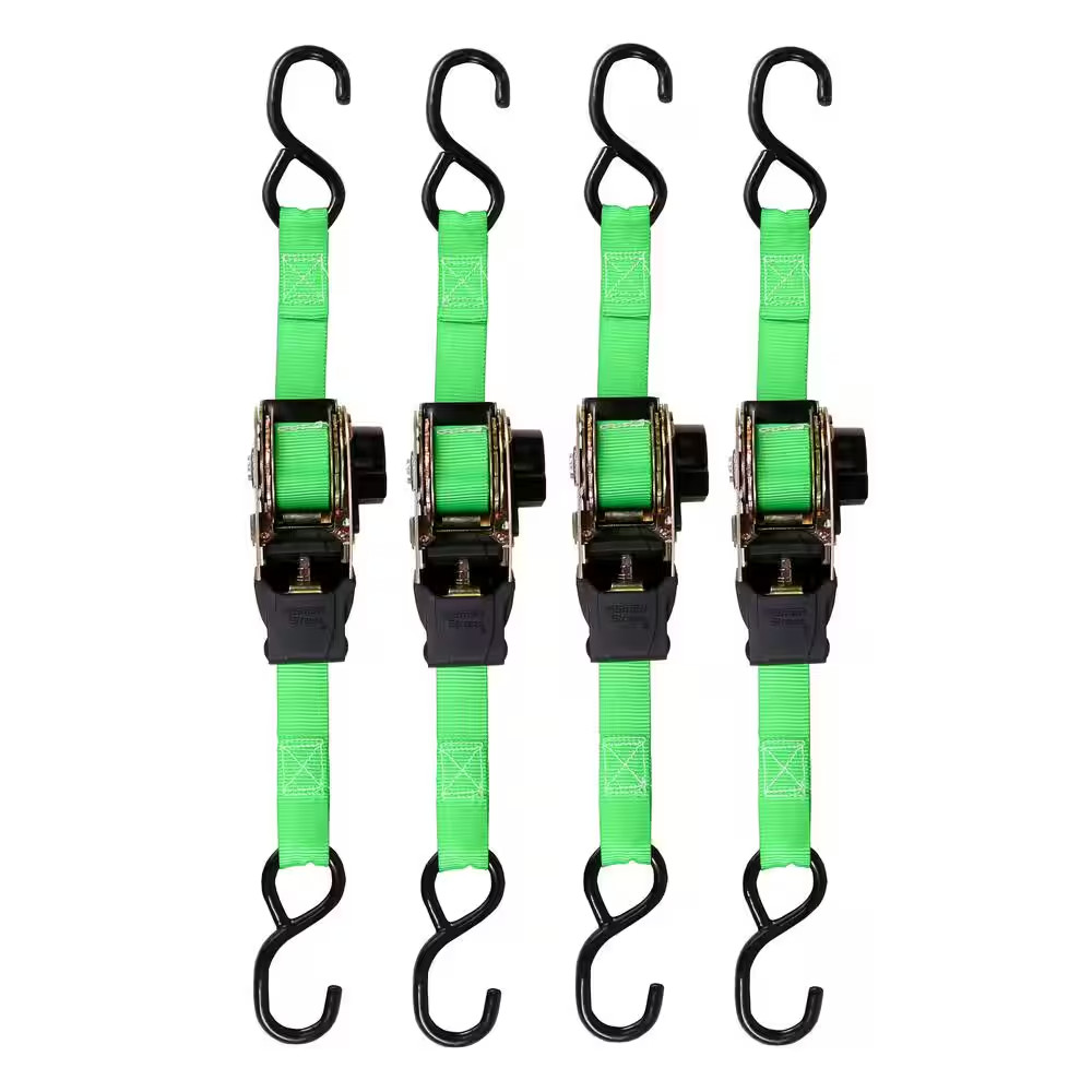 Retractable Ratchet Tie down Straps 4 PK 1,500Lb Break Strength 500Lb Safe Work gallery