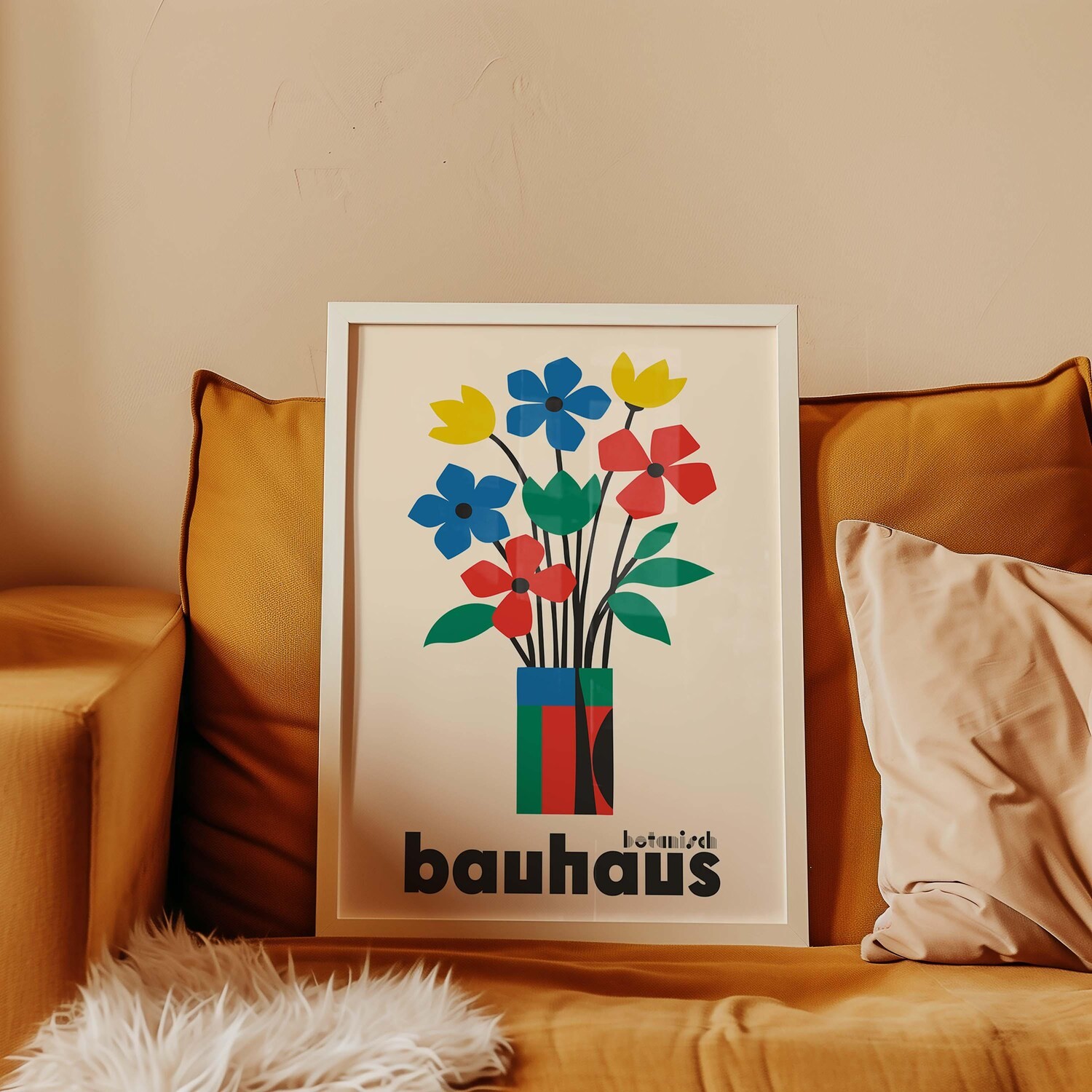 Bauhaus Botanical Flower Poster, Minimal Colorful Retro Wall Art Print gallery