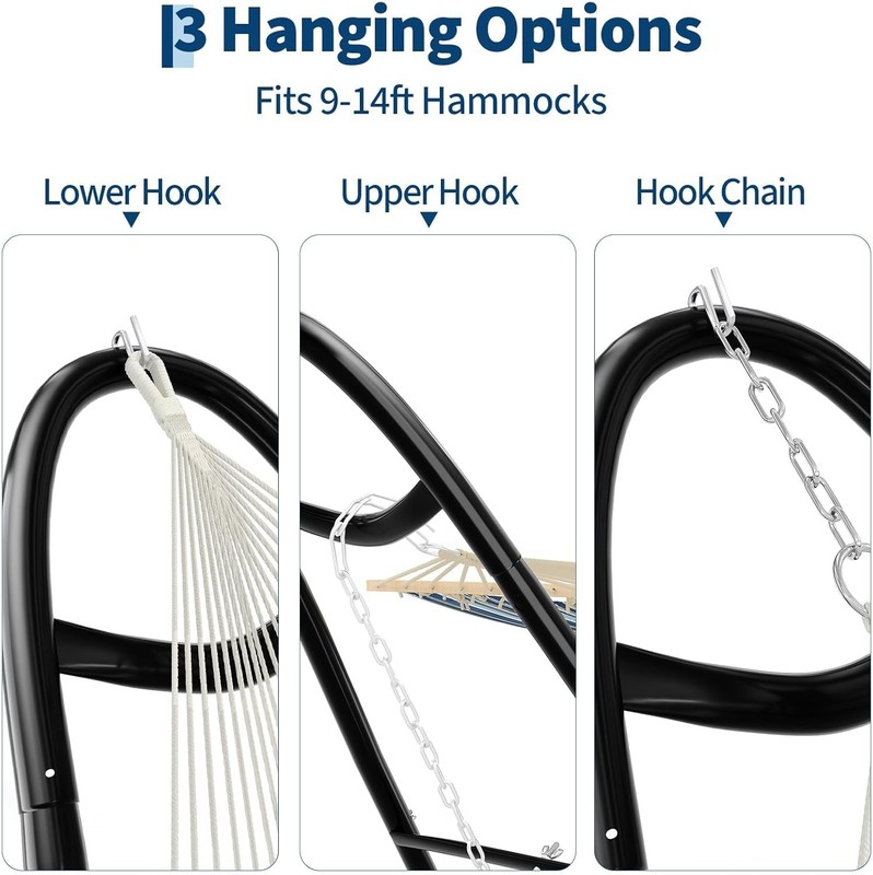 Universal Double Hammock Stand 550LBS Outside Fits 9 to 14 FT Hammocks Black gallery