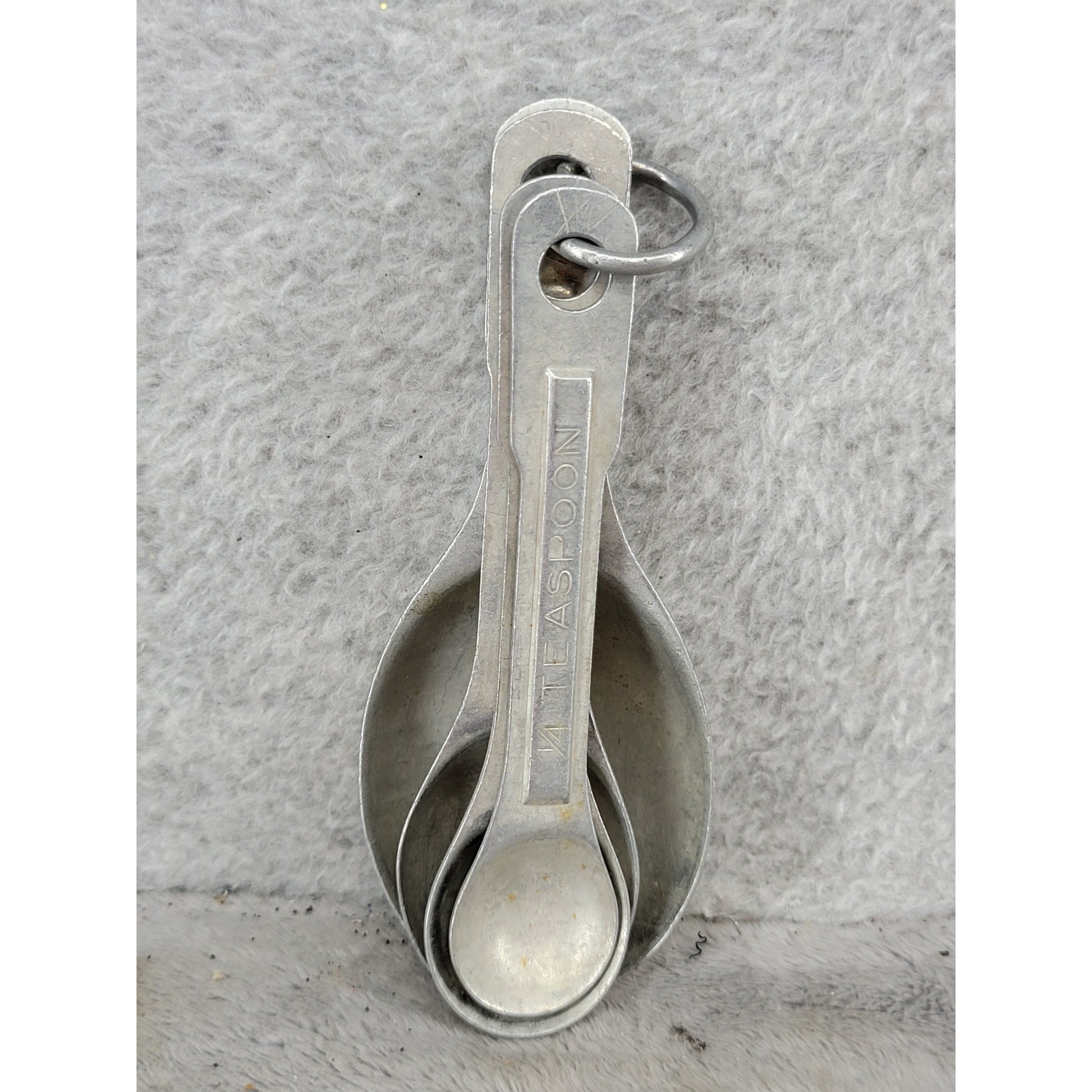 Vintage Aluminum Measuring Spoons Set of 4 Silver Metal 1/4 1/2 Tsp 1 Tbsp Ring gallery