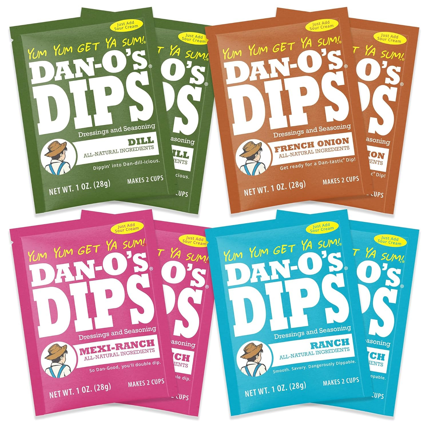 Dan-O’S Dips Variety Pack (8 Pack) – Ranch, Mexi-Ranch, French Onion & Dill Dip gallery