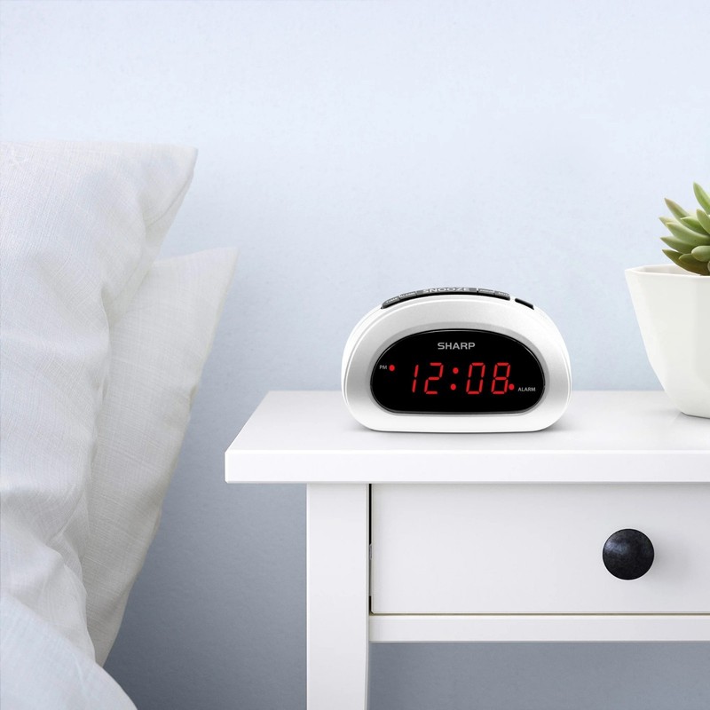 Digital Sharp Alarm Clock, Cosmic Silver, Easy to Set Controls, Red LED Display gallery