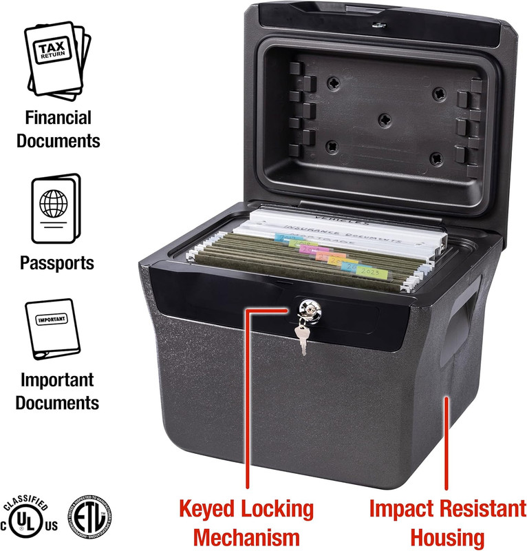 Fireproof and Waterproof Lock Box with Key Lock, File Safe with Carrying Handles gallery