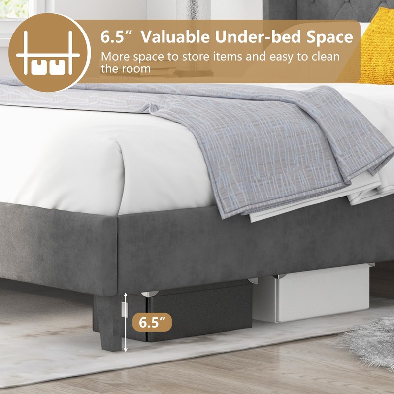 Queen Upholstered Platform Bed Frame W/ Button Tufted Headboard Noise-free gallery