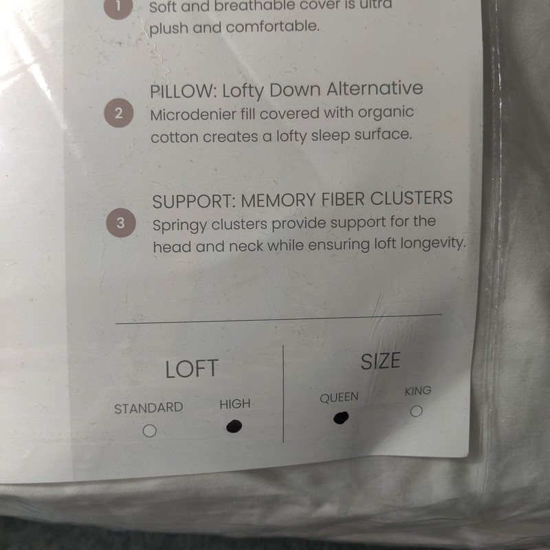 2 Saatva Down Alternative Pillow Queen White Hypoallergenic Plush Organic Cotton gallery