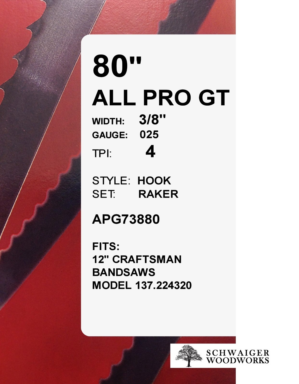 Olson All-Pro Band Saw Blades 80" inch x 3/8", 4 TPI, 12" Craftsman 137.224320 gallery