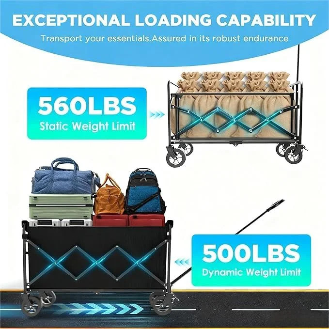 Wagons Carts Foldable, Beach Wagon with Brakes & All-Terrain Wheels 560LBS Capac gallery