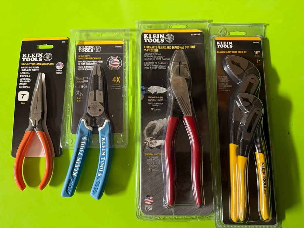 Klein Tools , 6 Assorted Pliers New In Packages.