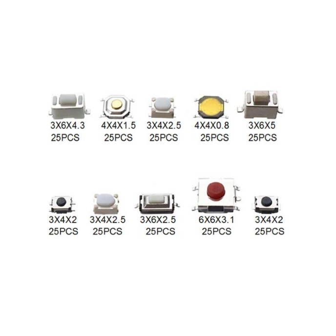 250PC 10Types Tactile Push Button Touch Switch Microswitch DIY Tool Accessories gallery