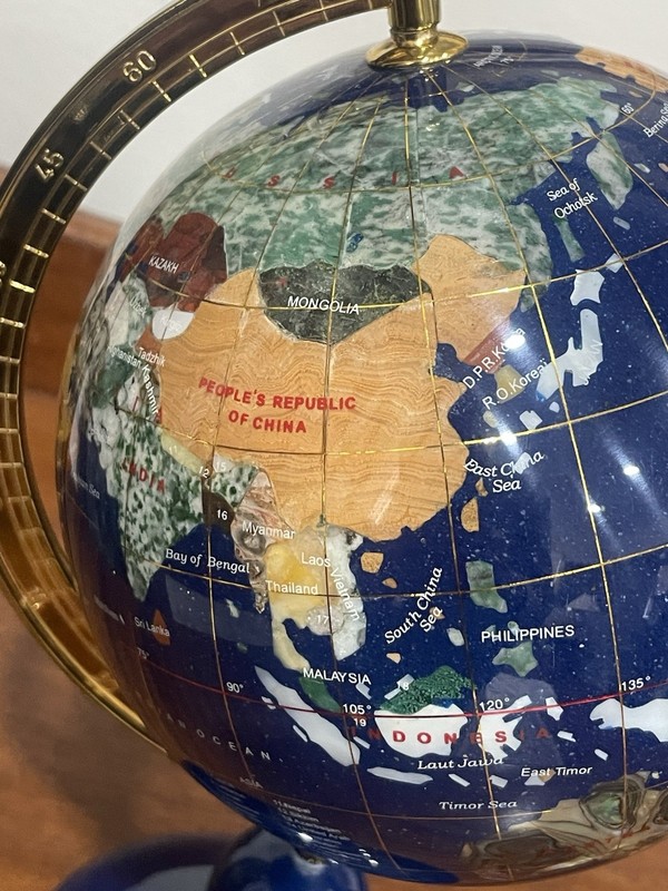 Gemstone World Globe 10” Multi Colored w/ Blue lapis Base EYE-CATCHING. Read gallery