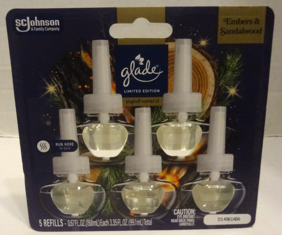 5 pack Glade PlugIns Refills Air Freshener 0.67 Fl oz Embers & Sandalwood NEW gallery