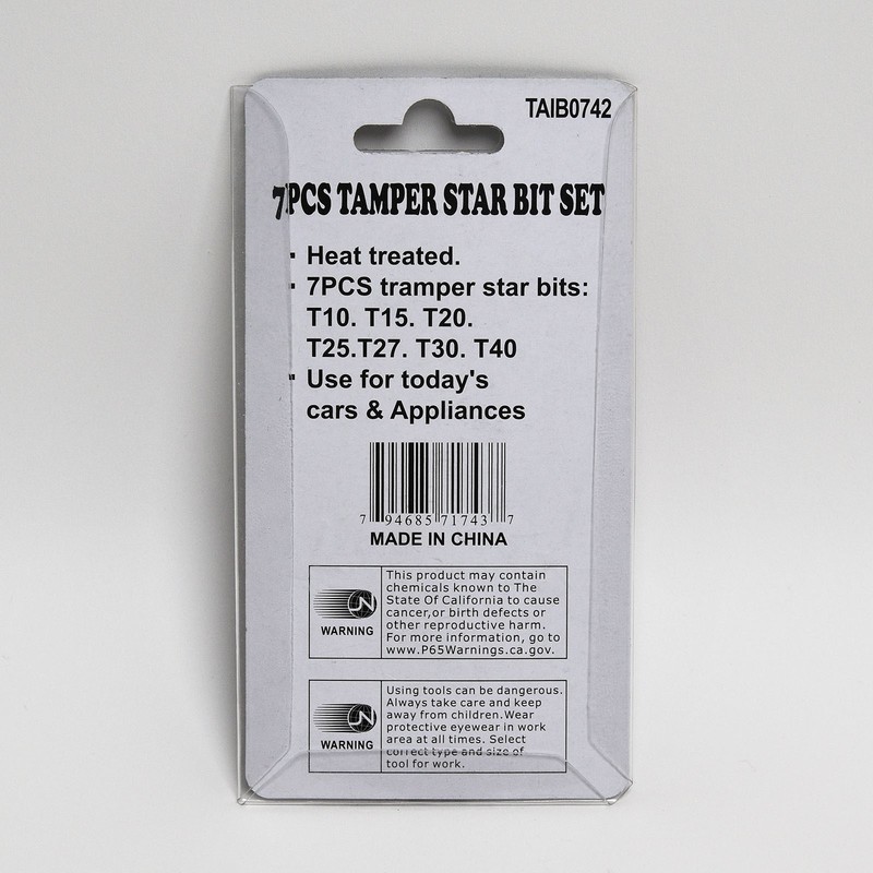 7pc. Security Torx Bit Set Tamper Proof T40 T30 T27 T25 T20 T15 T10 6 Point Star gallery
