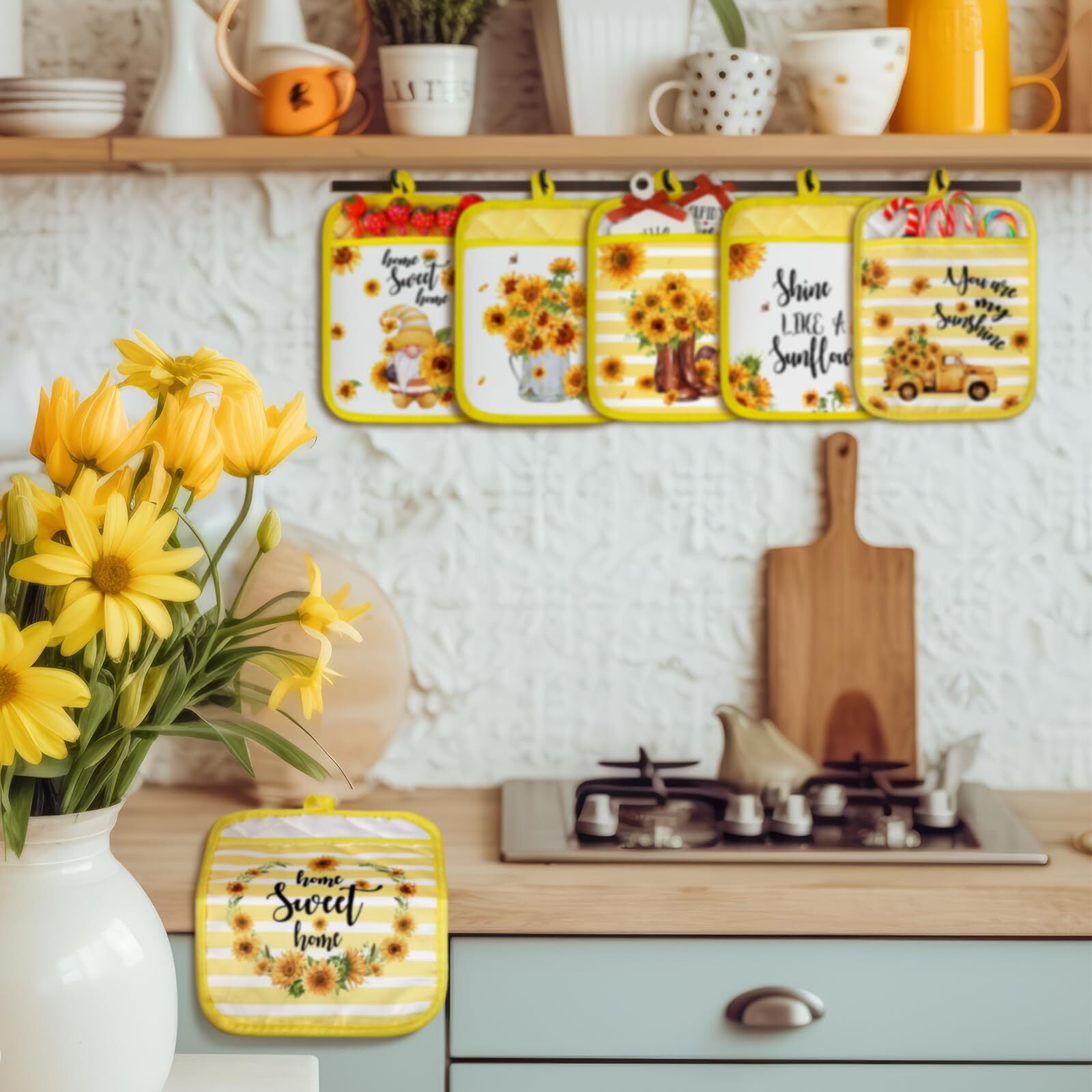 Sratte 12 Pcs Summer Sunflower Pot Holders with Pockets and Hanging Loops Hea... gallery