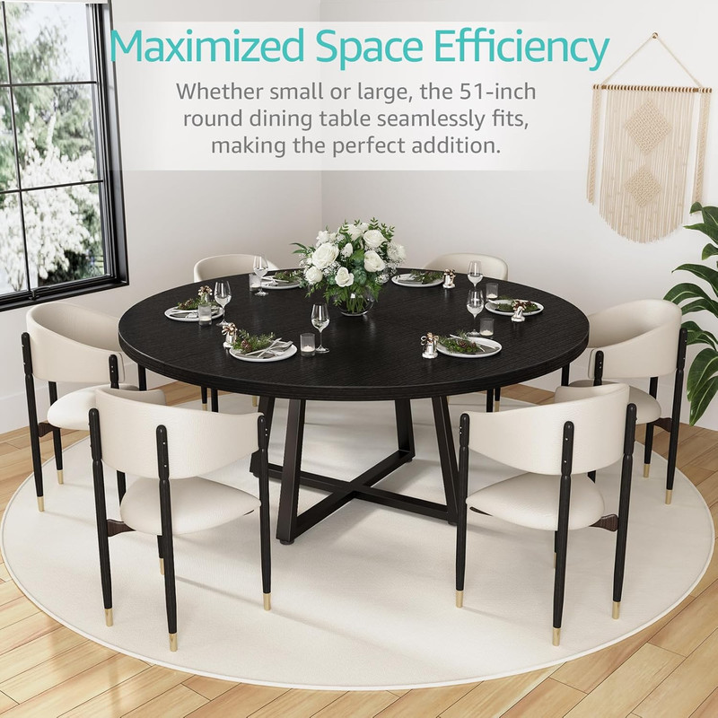 Black round Dining Table for 6 - Modern Circle 51 Inch Large Room Kitchen Dinnin gallery