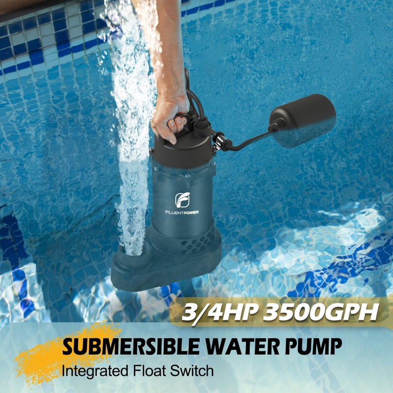 FLUENTPOWER Submersible Sump Pump 3/4HP 3500GPH, Auto Integrated Float Switch gallery