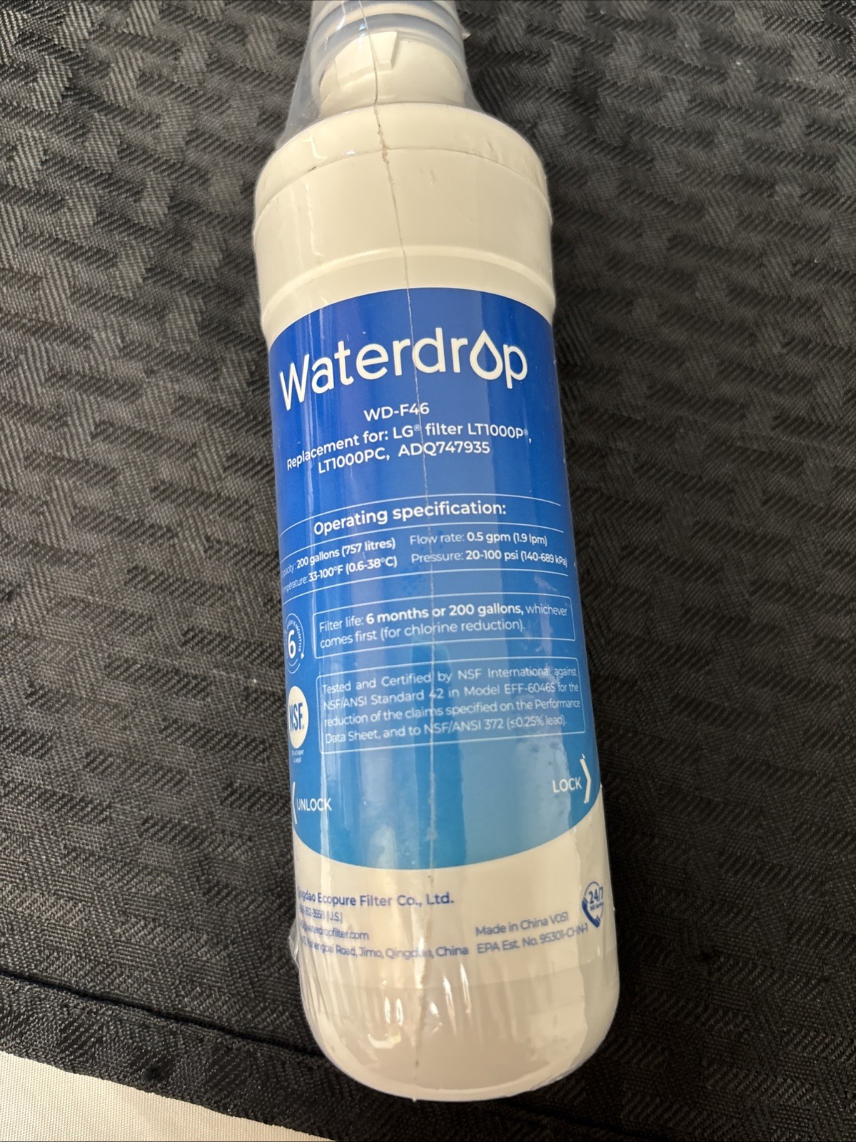 Waterdrop Model WD-F46 Refrigerator Water Filter Replacement New No Box Sealed gallery