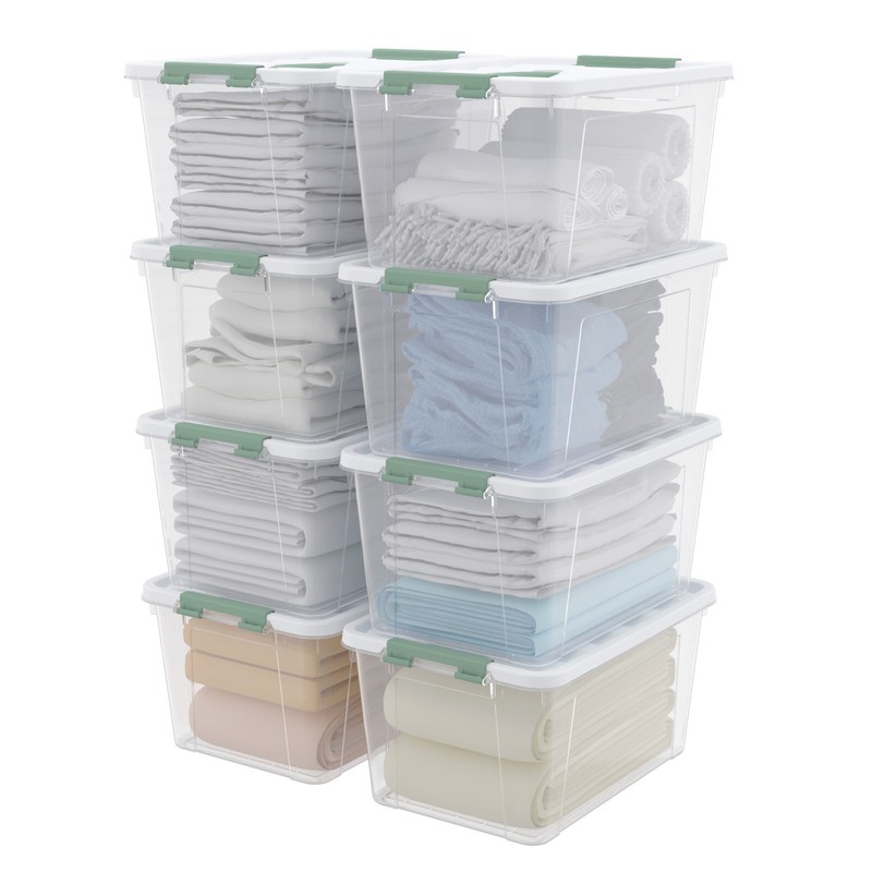Kekow 14 Quart Latching Storage Box, Stackable Storage Bin with Lid, 8 Pack gallery