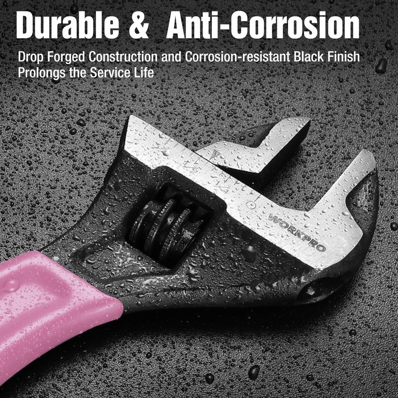 WORKPRO 2PCS Pink Adjustable Wrench Set 6" 10" Wide Jaw Black Oxide Metric & SAE gallery