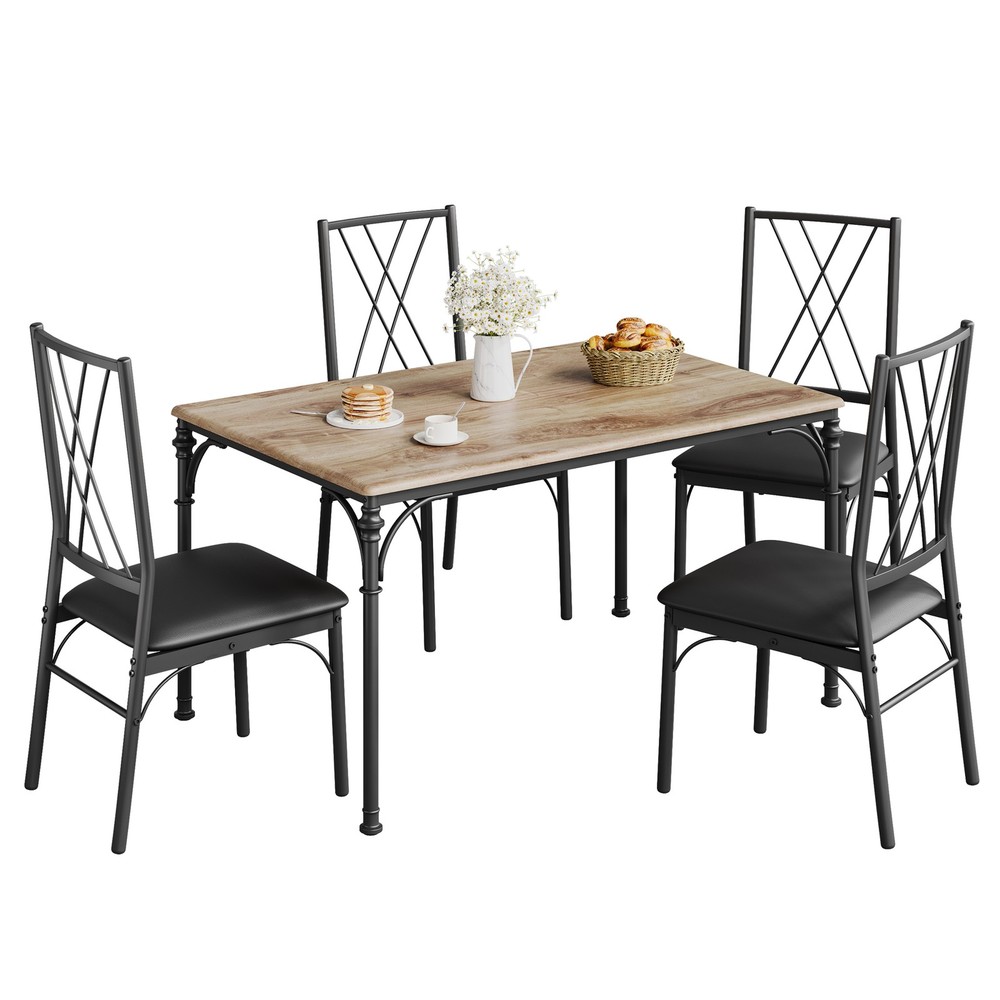 Space-Saving 5-Piece Dining Table Set Modern Rectangular Table with 4 Chairs