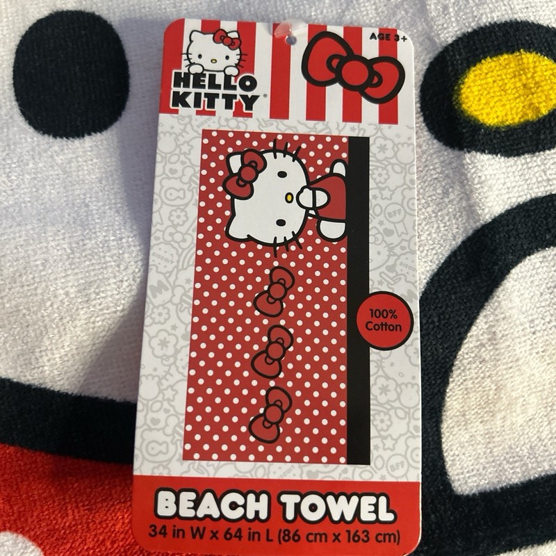 Hello Kitty Beach Towel Extra Large (34 in Wide 64 in Long) ~Red Polka Dot ~ NWT gallery