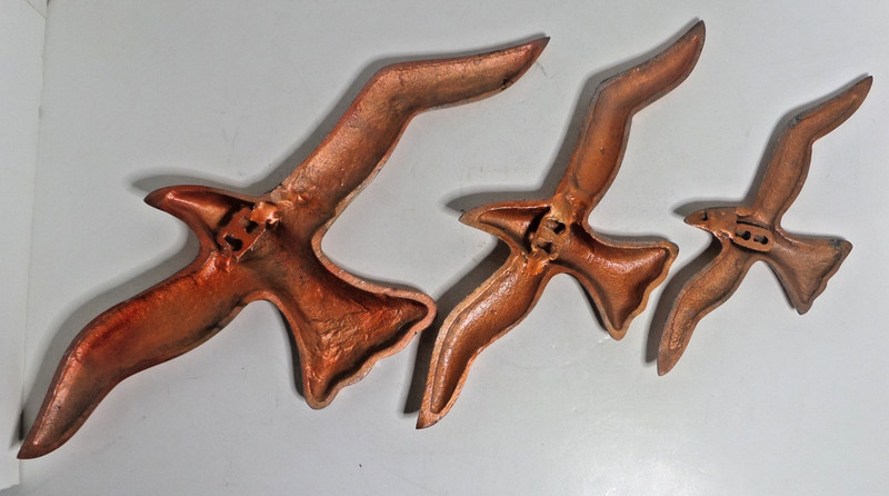3 bird wall decorations copper colored aluminum vintage gallery