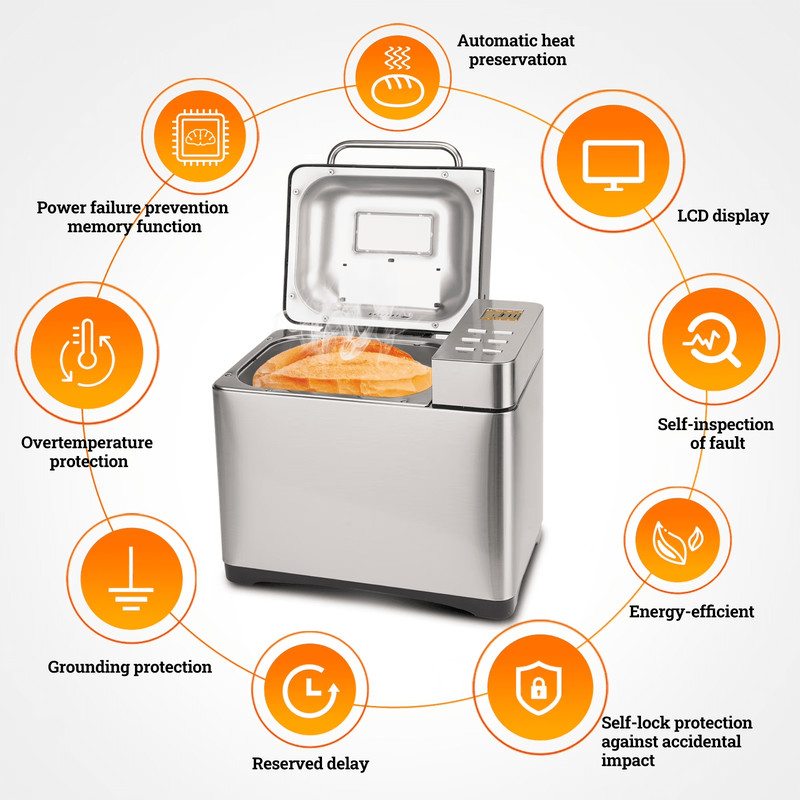 9-in-1 2LB Bread Maker Machine Fully Automatic LCD Display, Stainless Steel gallery