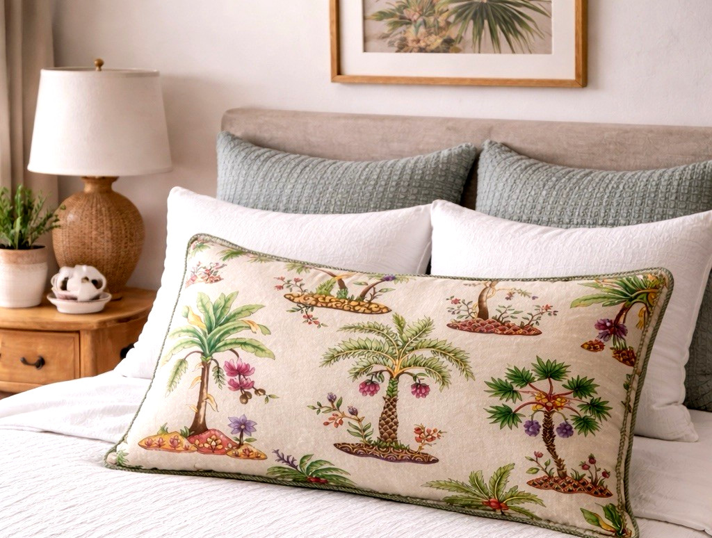 Tropical Palm Tree Pillow Sham Botanical Coastal Beach House Boho Cottage Std. gallery