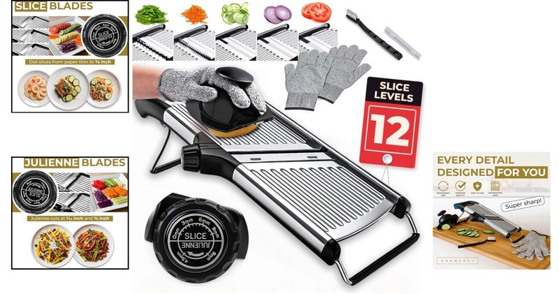 Gramercy Adjustable Mandoline Slicer - Precision Food Cutter with Safety Gloves gallery