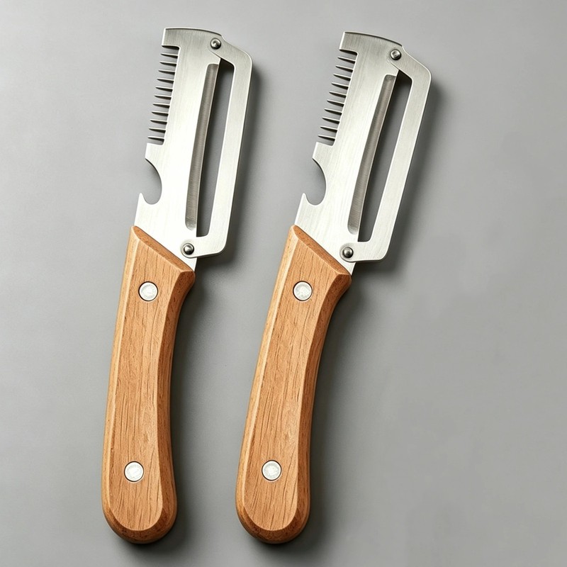 2PCS 3-in-1 Multifunction Vegetable Peeler Julienne Slicer Wooden Handle Tool gallery