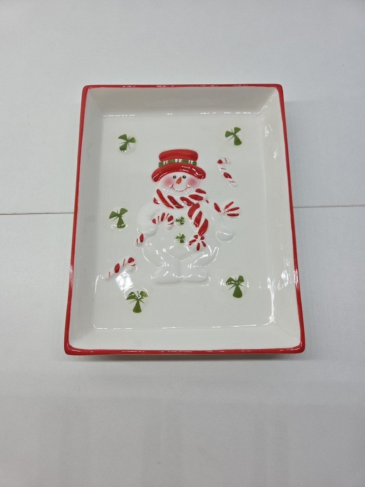 Square ceramic snowman plate - Great Shape - 8x6 - Zero Chips Or Scratches