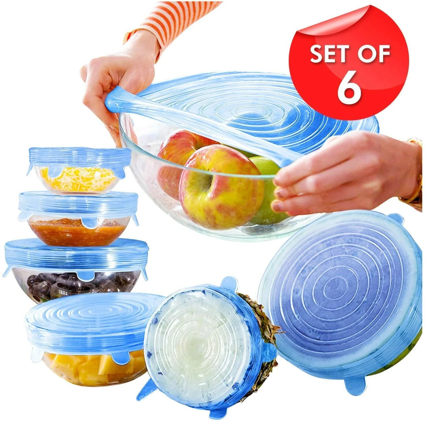 6Pcs Stretch Silicone Lids Bowl Reusable Kitchen Food Storage Wrap Sealing Cover gallery
