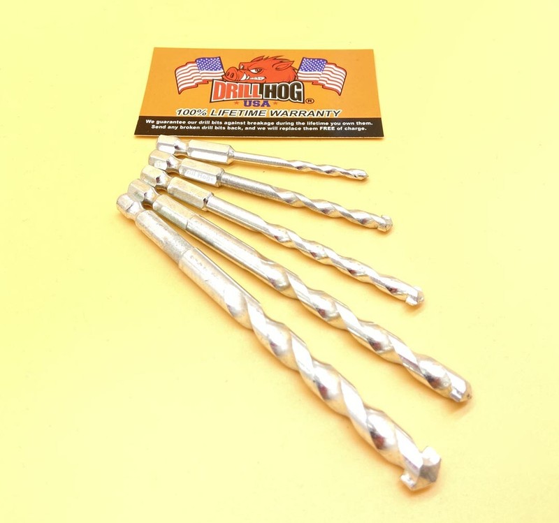 Drill Hog® 5 Pc Masonry Bit Cocrete Hex Shank Quick Change Set Carbide Tipped gallery