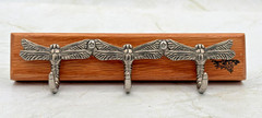 Artisan Signed Oak Dragonfly 3 Hook Key Rack Handmade 2024 Bradenton FL Bonefish