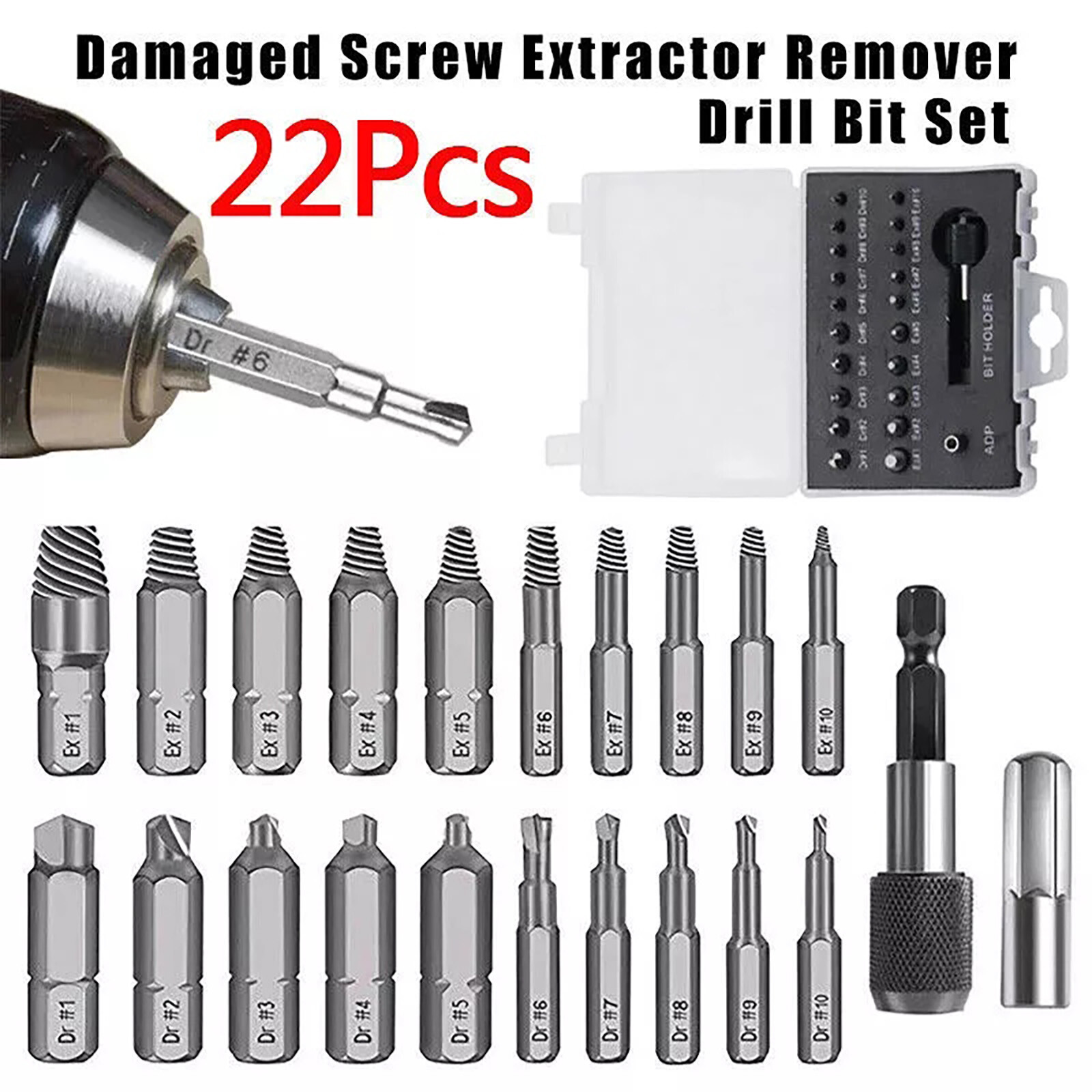 22PC Screw Extractor Remover Set Easy Out Damaged Stripped Drill Bits Bolt gallery