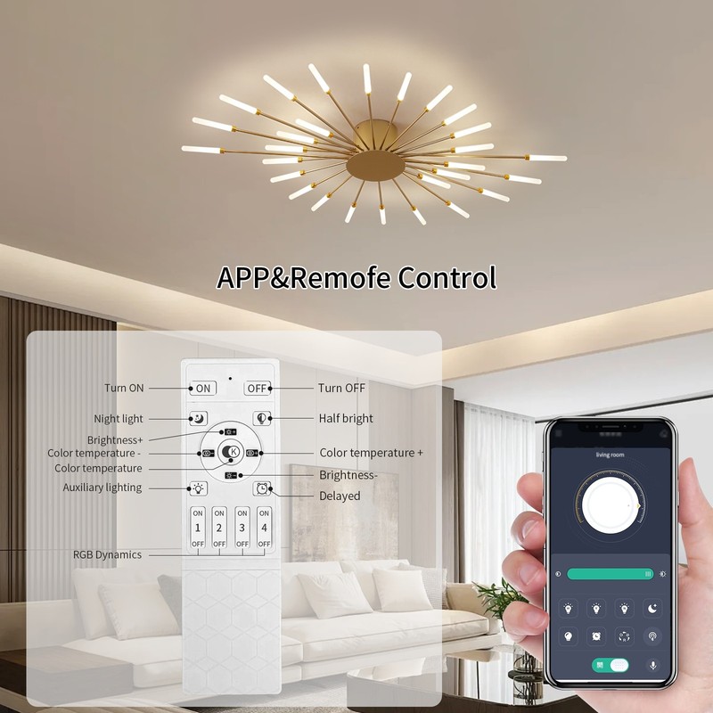 28-Light Flower LED Ceiling Light, Modern Dimmable Flush Mount with APP Remote gallery
