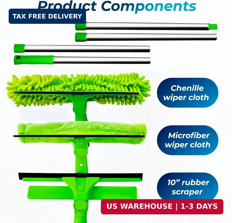 DSV Standard Window Squeegee Kit 10in Head 4-section Pole 62in Green gallery