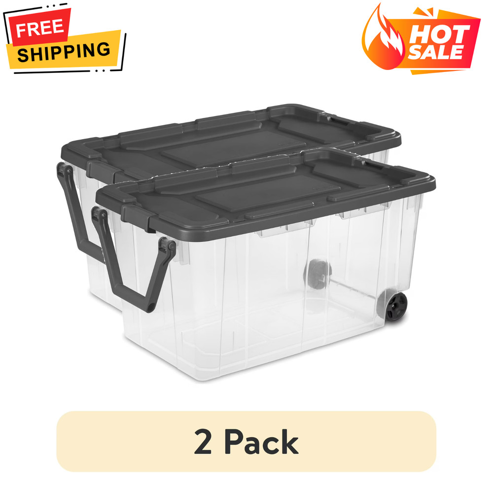 (2 Pack) Sterilite 160 Qt Extra-Large Wheeled Storage Box Plastic Container Gray
