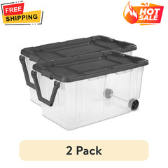 (2 Pack) Sterilite 160 Qt Extra-Large Wheeled Storage Box Plastic Container Gray