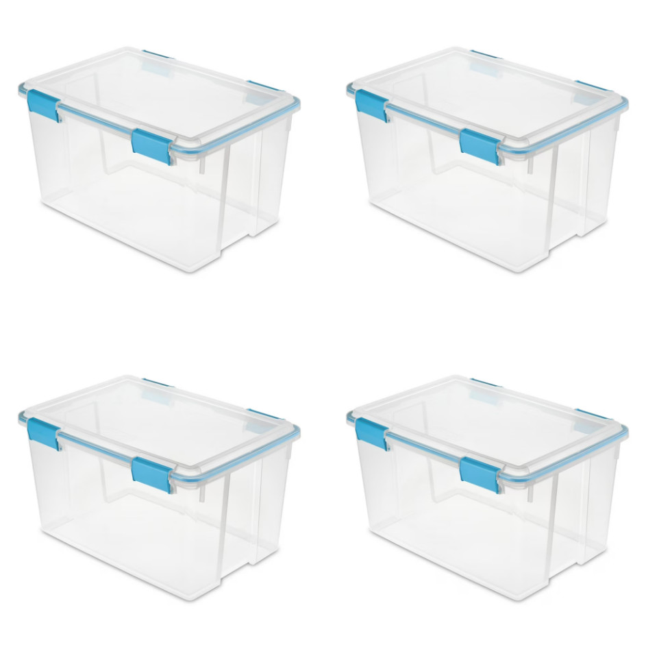 Sterilite 54 Quart Gasket Box, Stackable Storage Bin with Latching Lid, 4 Pack gallery