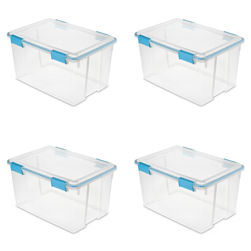 Sterilite 54 Quart Gasket Box, Stackable Storage Bin with Latching Lid, 4 Pack gallery